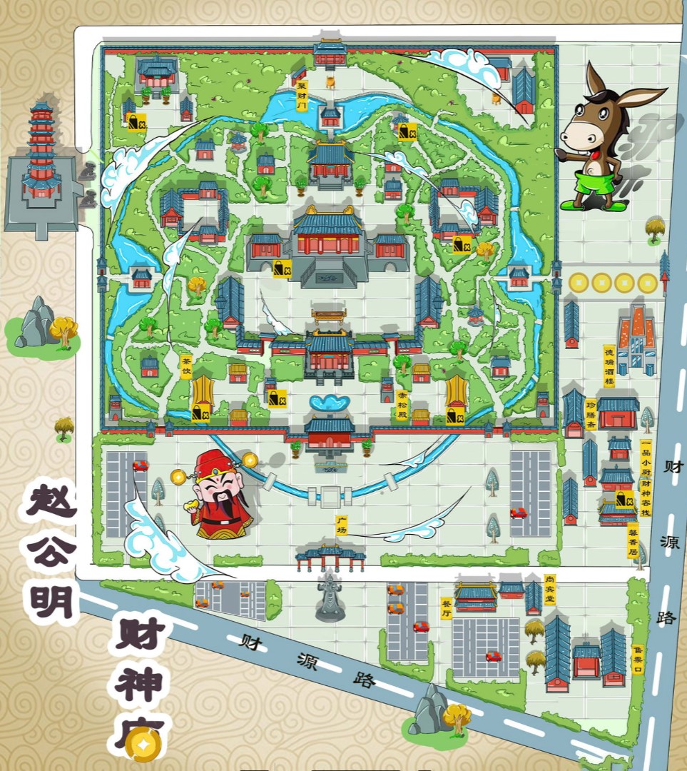 双清寺庙类手绘地图
